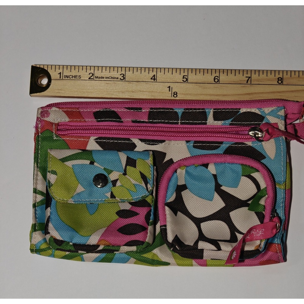 Lily Bloom Zippered Wallet‎ Multicolor Floral Design 8" Rectangle Shape.